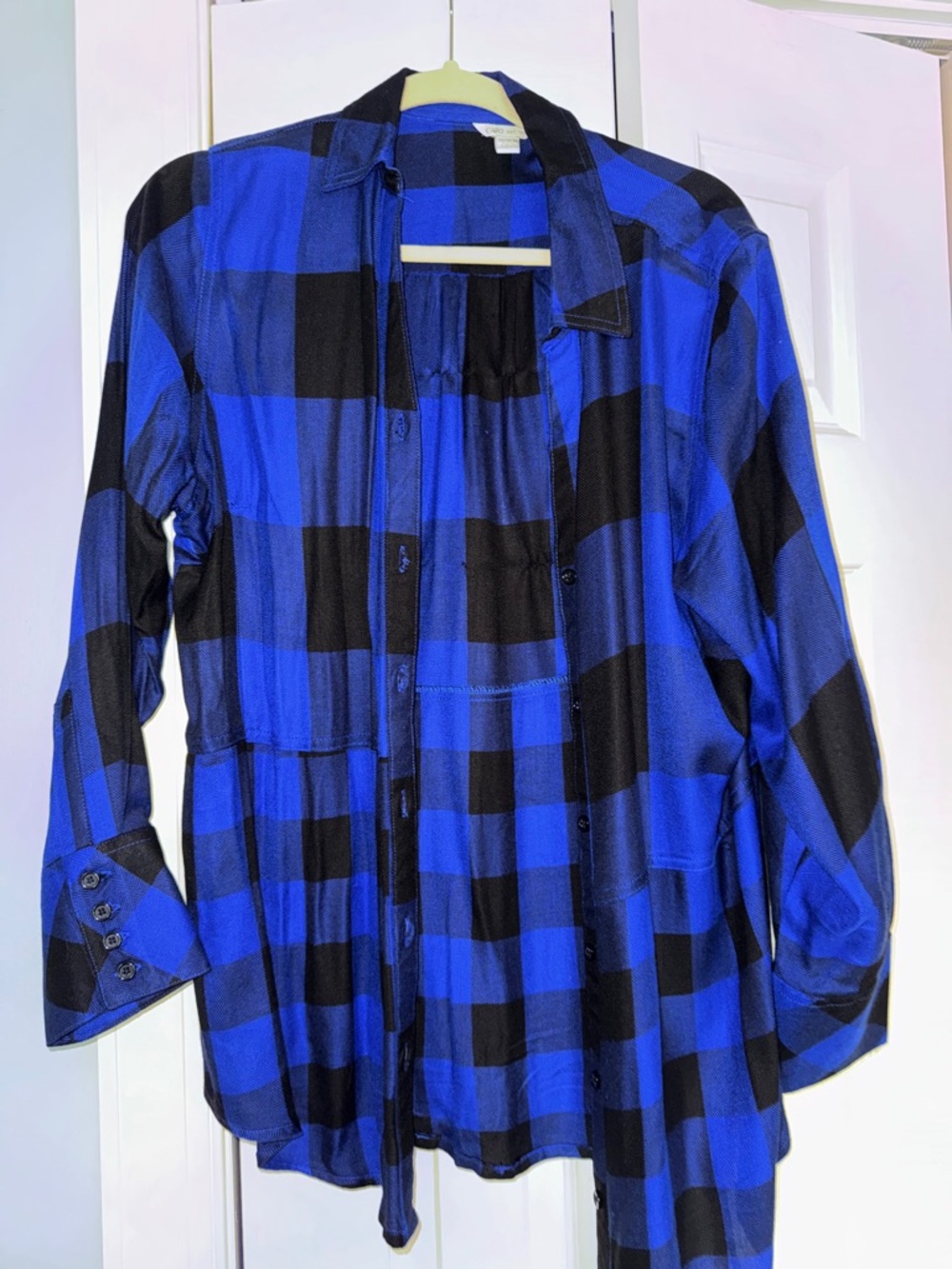 Cato Blue and Black Plaid Women's Button-Down Shirt